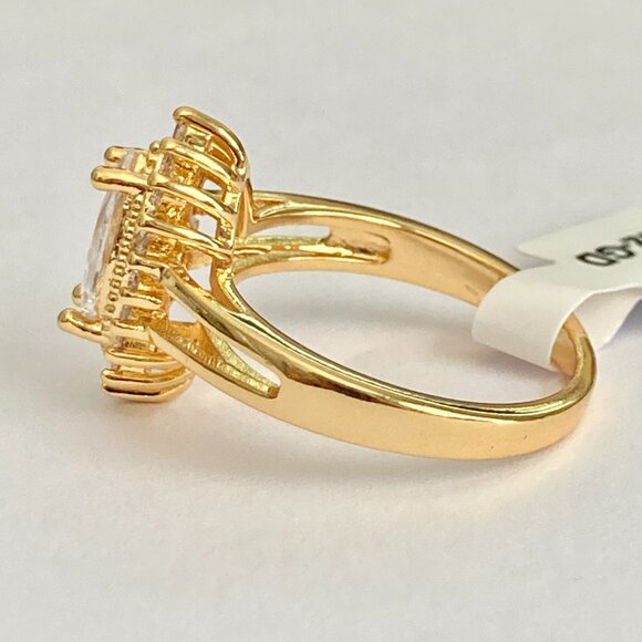 Marquise Cut Cubic Zirconia Halo Cocktail Ring Yellow Gold Plated Size 7 8 9 - Picture 8 of 12